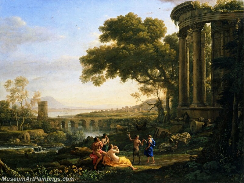 Landscape with Nymph and Satyr Dancing Painting