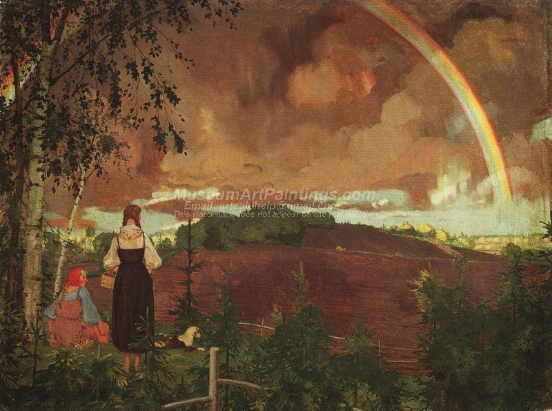 Landscape with Two Peasant Girls and a Rainbow by Konstantin Somov