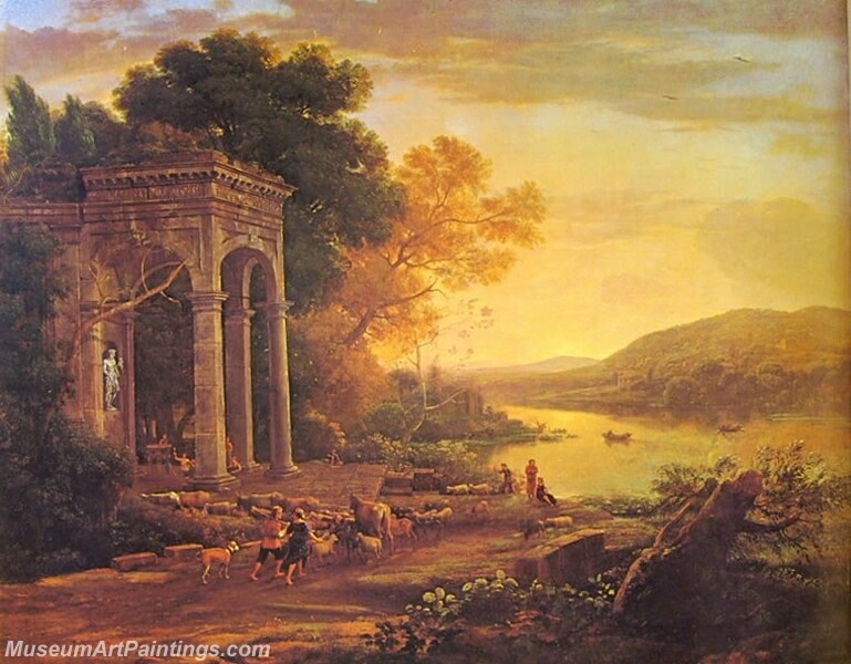 Landscape with a Temple of Bacchus Painting