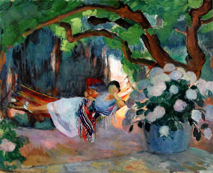 Le Pradet Young Woman in a Hammock by the Lake by Henri Lebasque