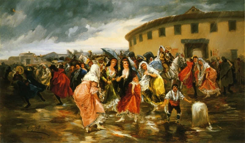 Leaving the Bull Ring in the Rain by Eugeno Lucas y Villamil