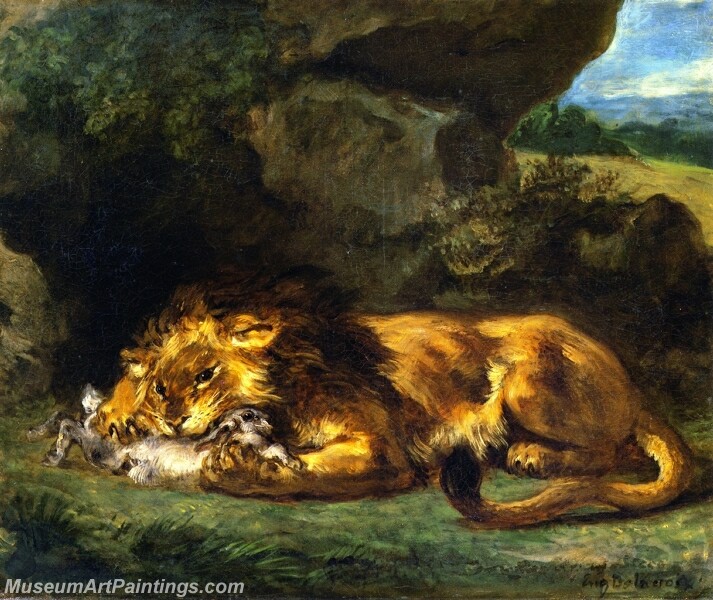 Lion Devouring a Rabbit Painting