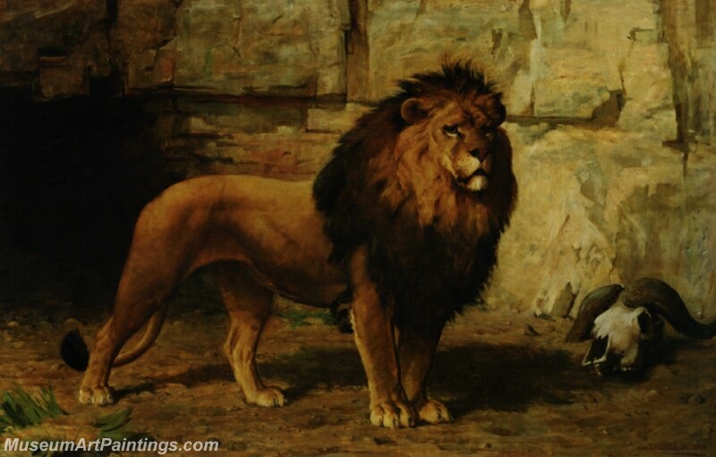 Lion Guarding His Den Painting