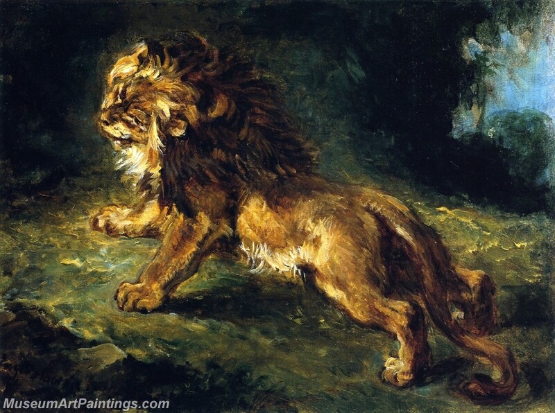 Lion Stalking Its Prey Painting