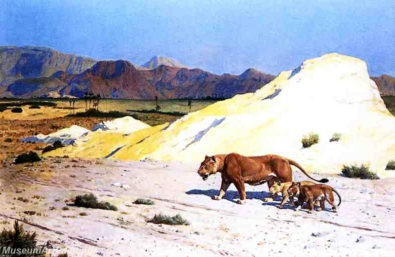 Lioness and Her Cubs Painting