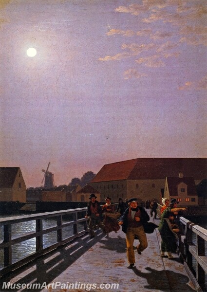 Long Bridge Copenhagen in the Moonlight Painting