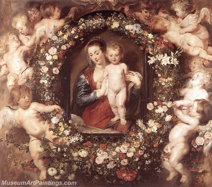 Madonna in Floral Wreath Painting