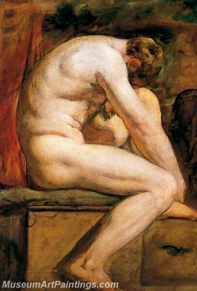 Male Nude Crouching Painting