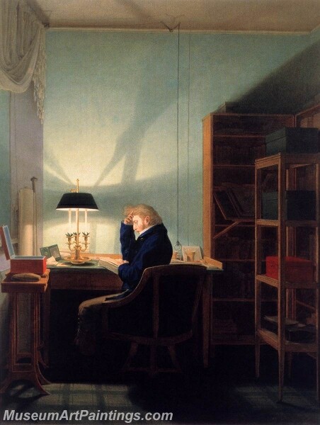 Man Reading at Lamplight Painting