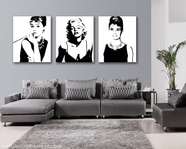 Marilyn Monroe Audrey Hepburn Canvas Prints Set of 3 Modern Wall Art Painting