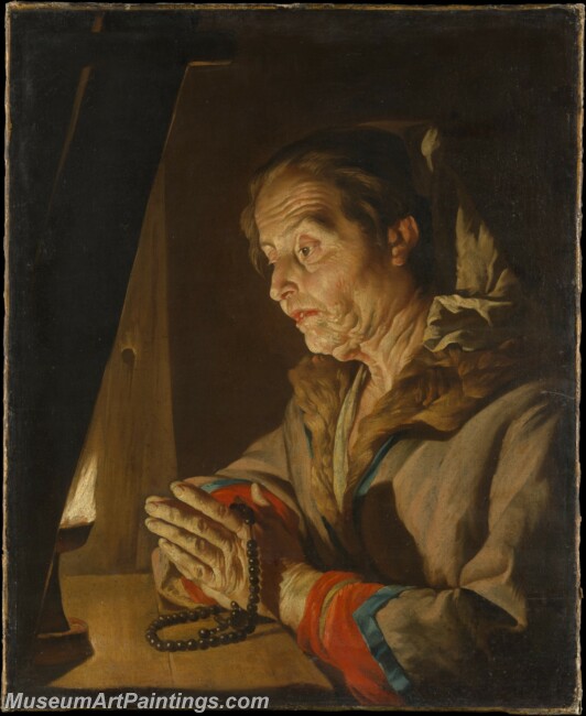 Matthias Stom Old Woman Praying Painting