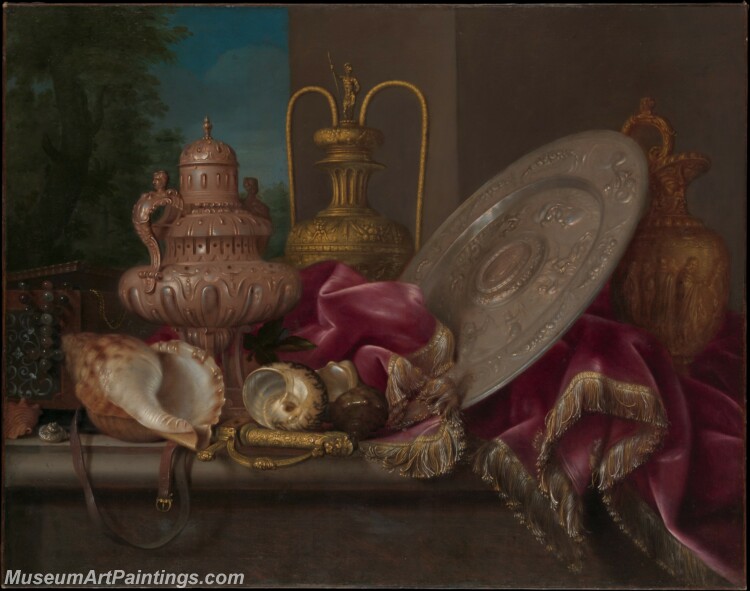 Meiffren Conte Still Life with Silver and Gold Plate Shells and a Sword Painting