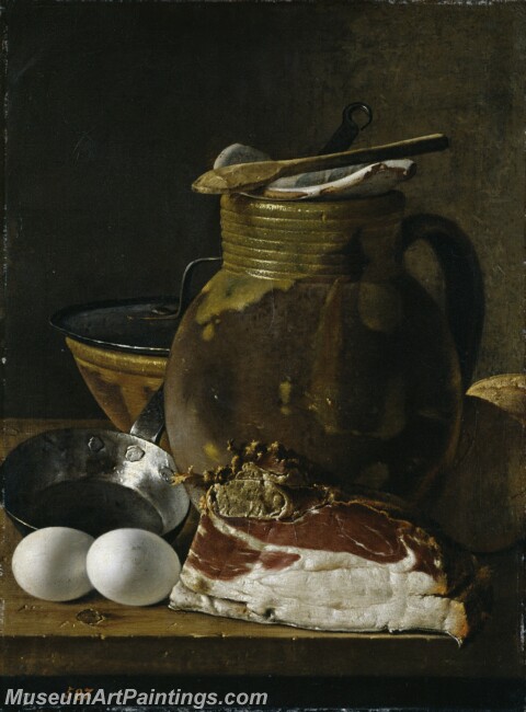 Melendez Luis Egidio Bodegon con jamon huevos y recipientes Painting