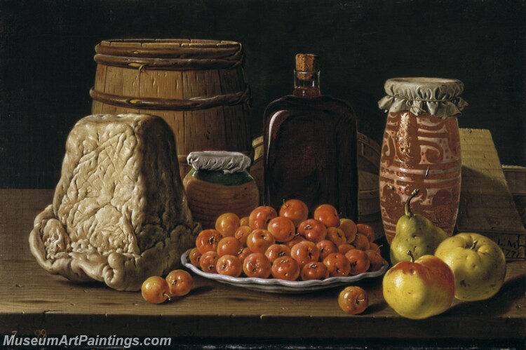 Melendez Luis Egidio Bodegon con plato de acerolas frutas queso melero Painting