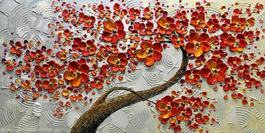 Modern Abstract Art Paintings Knife Oil Paintings Flower Tree Painting KFT07