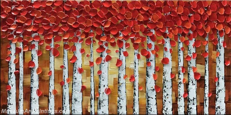 Modern Landscape Tree Painting Red Leaves