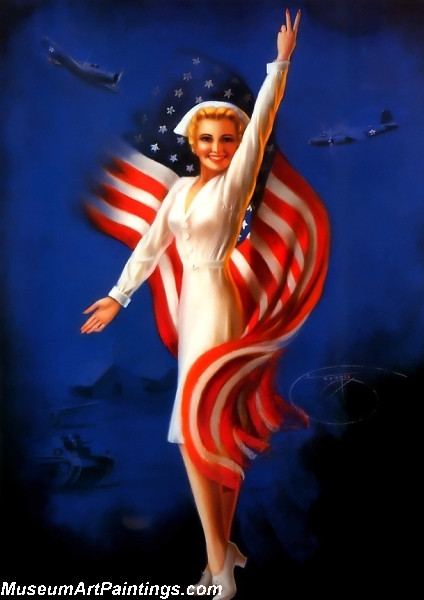 Modern Pinup Art Paintings Patriot Girl