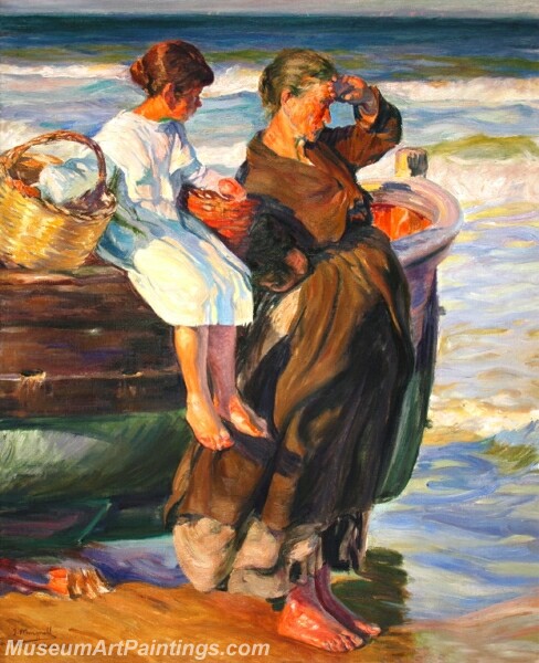 Mujer y nina en la playa de cullera Painting