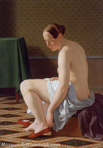 Naked woman putting on her shoes Painting