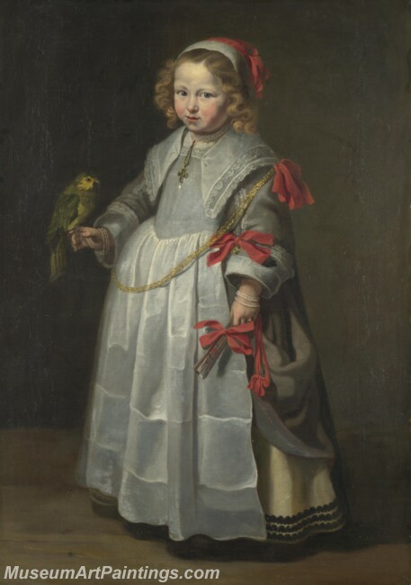 Netherlandish Portrait of a Girl with a Parrot Painting