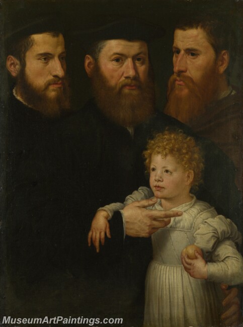 Netherlandish Three Men and a Little Girl Painting