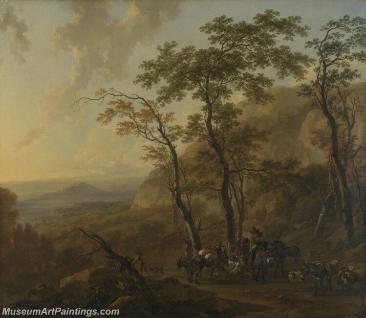 Nicolaes Berchem Mountainous Landscape with Muleteers Painting