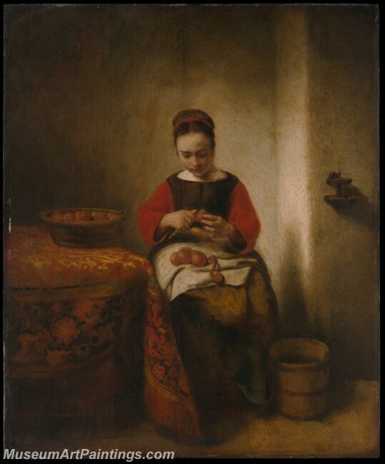 Nicolaes Maes Young Woman Peeling Apples Painting