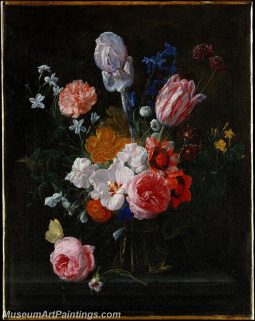 Nicolaes van Veerendael A Bouquet of Flowers in a Crystal Vase Painting