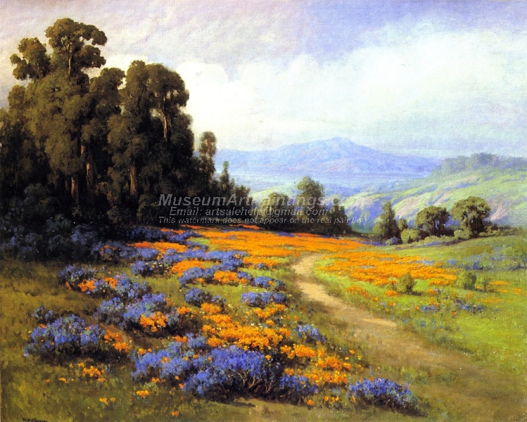 Northern California Landscape with Poppies and Lupines