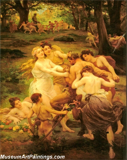 Nymphs and Satyr Painting by Jules Scalbert