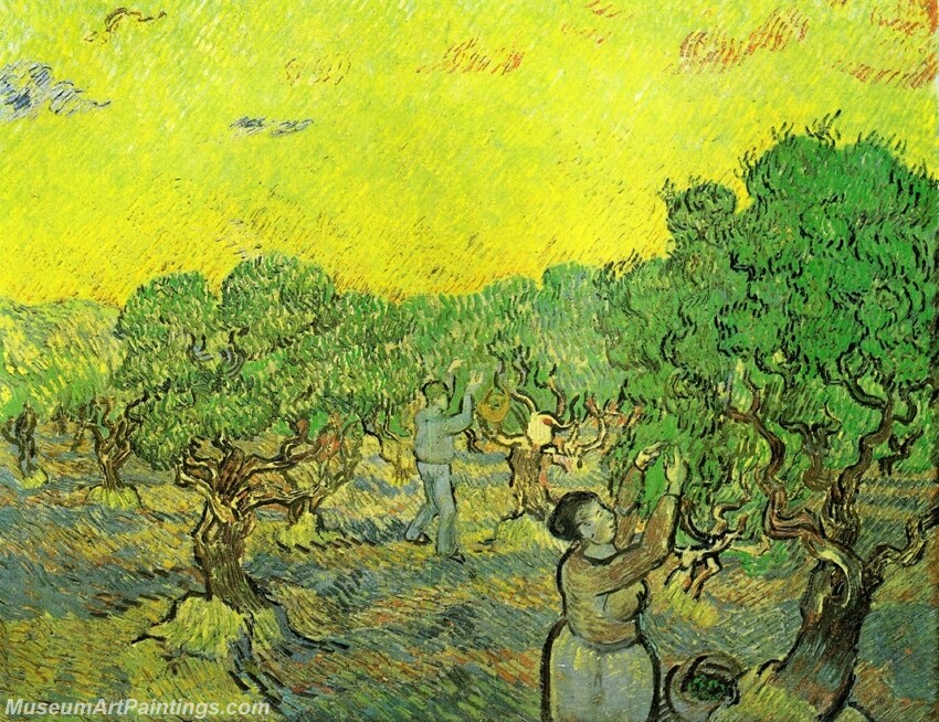 Olive Grove with Picking Figures Painting