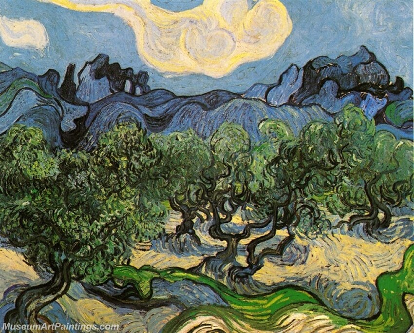 Olive Trees with the Alpilles in the Background Painting