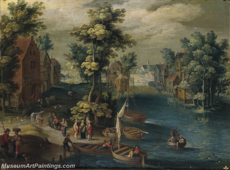 Oosten Izaak van Paisaje con barcas Painting