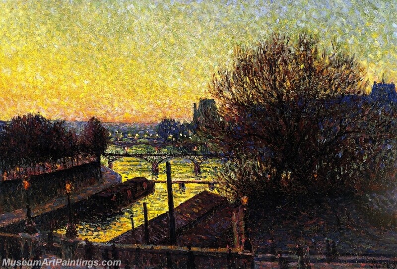 Paris View of the Seine Night Painting