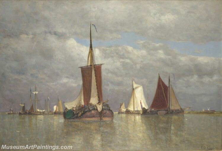 Paul Jean Clays Ships lying near Dordrecht Painting