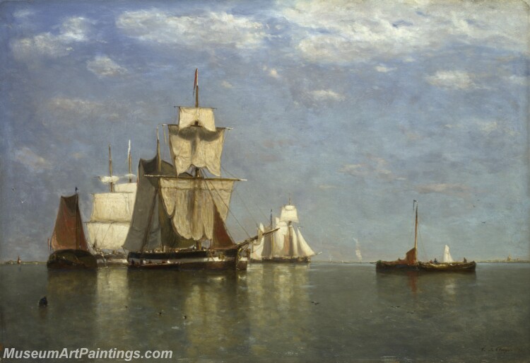 Paul Jean Clays Ships lying off Flushing Painting