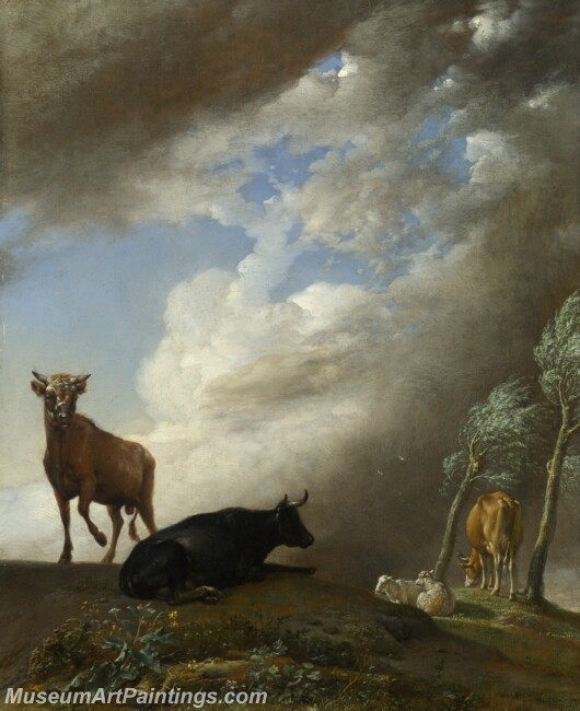 Paulus Potter Cattle and Sheep in a Stormy Landscape Painting