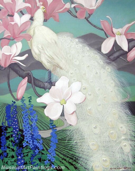 Peacock Paintings White Peacock and Magnolia