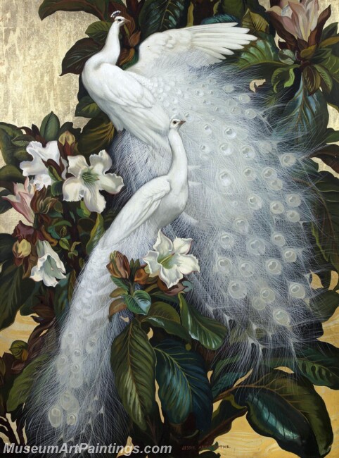 Peacock Paintings White Peacocks and Beaumontia