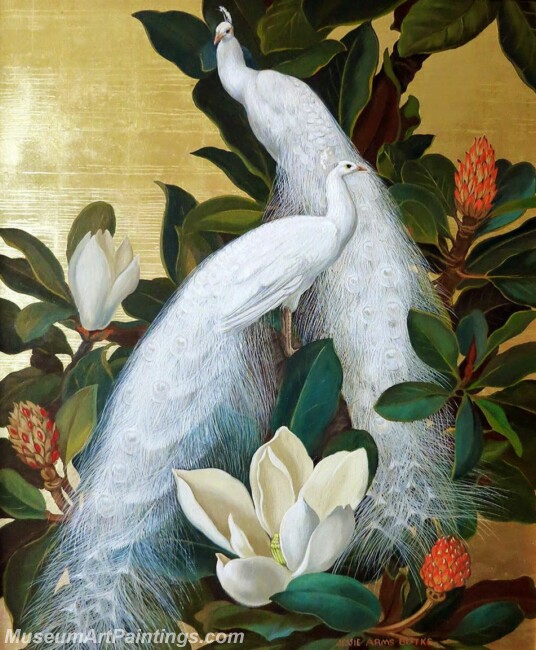 Peacock Paintings White Peacocks in Magnolia Tree