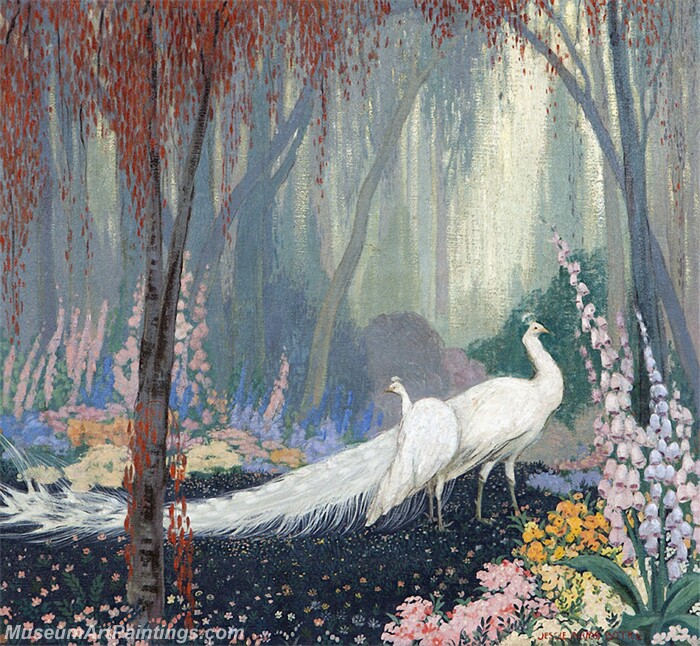 Peacock Paintings White Peacocks in a Forest