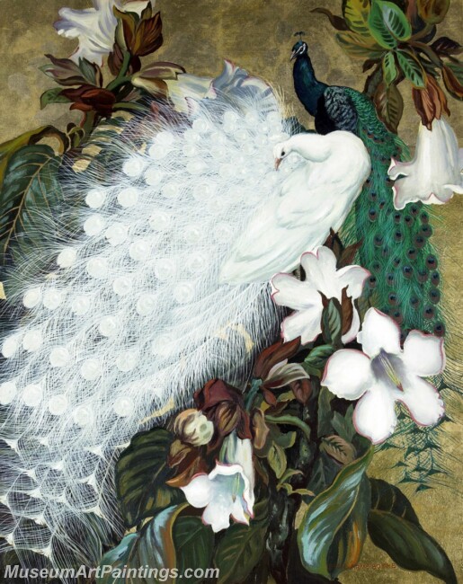 Peacock Paintings White and Blue Peacocks