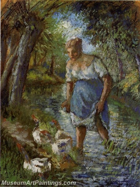 Peasant Crossing a Stream Painting