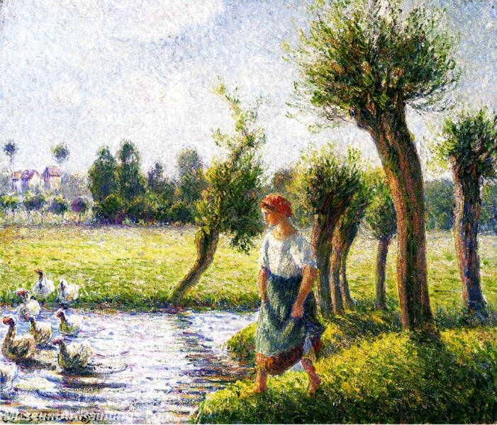 Peasant Woman Watching the Geese Painting