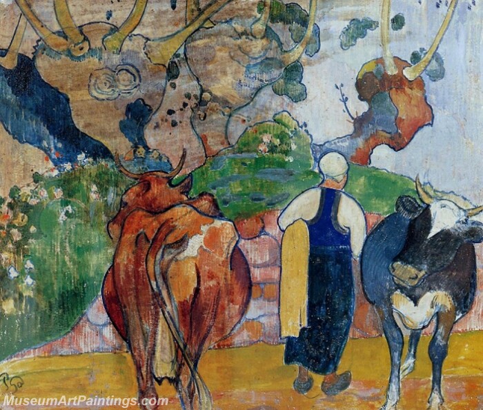 Peasant Woman and Cows in a Landscape Painting