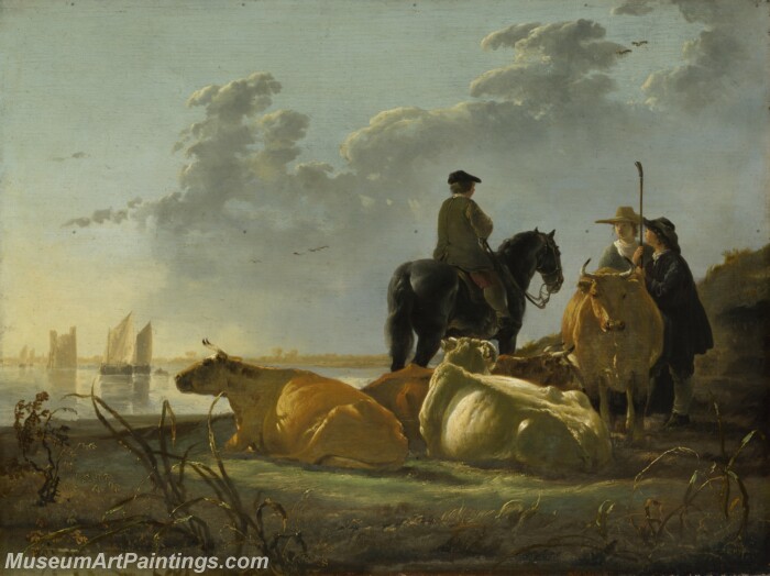 Peasants and Cattle by the River Merwede Painting