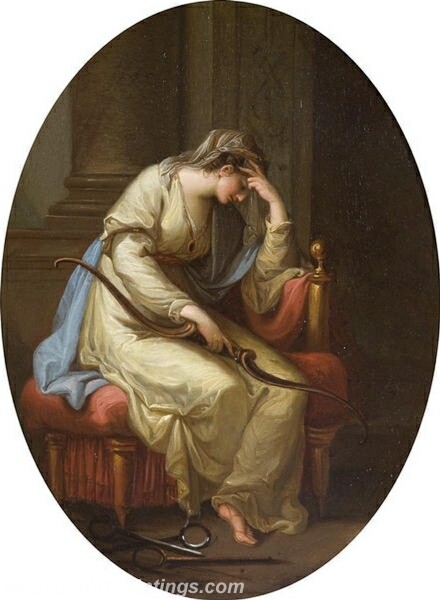 Penelope weeping over the bow of Odysseus Painting