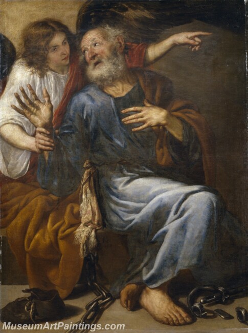 Pereda y Salgado Antonio de San Pedro liberado por un angel Painting