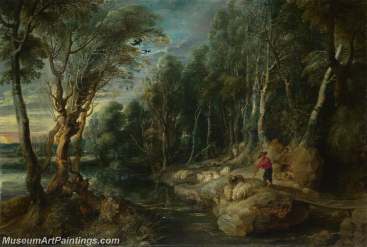 Peter Paul Rubens A Shepherd with his Flock in a Woody Landscape Painting