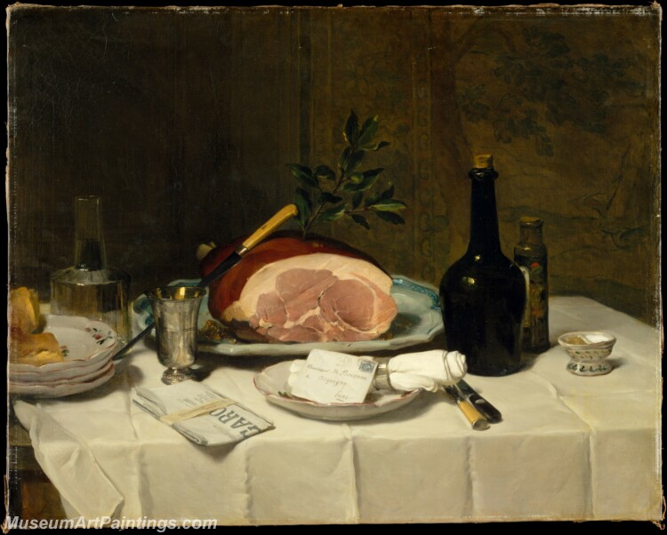 Philippe Rousseau Still Life with Ham Painting